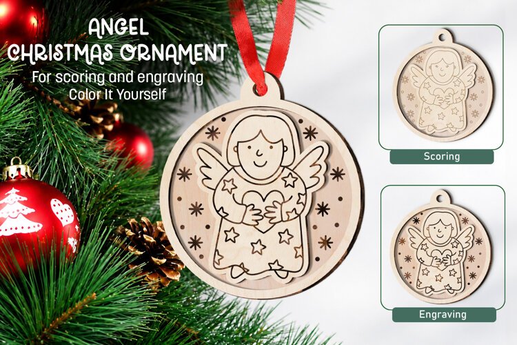 Angel Christmas Ornament Laser Scoring Engraving Glowforge example image 1