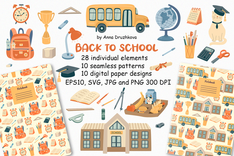 Back to School Clipart & Pattern