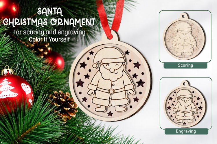 Santa Christmas Ornament Laser Scoring Engraving Glowforge example image 1