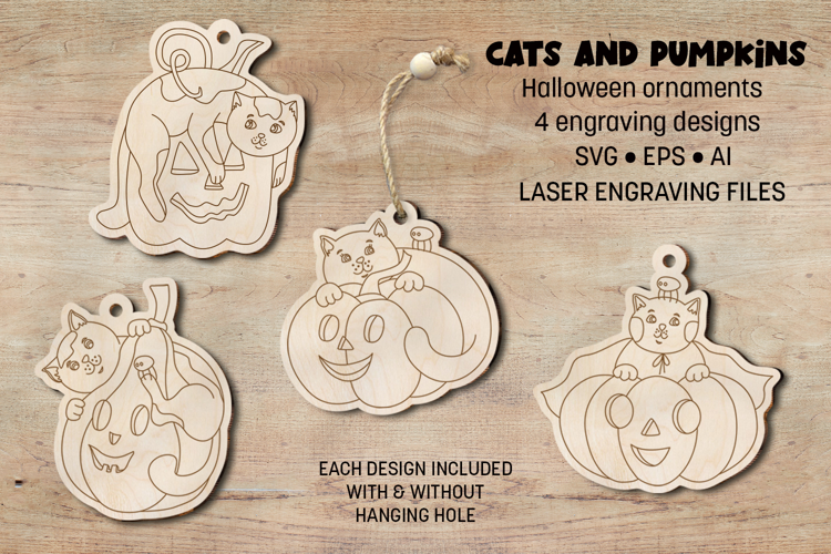Cats and Pumpkins Halloween Ornaments Laser Engraving