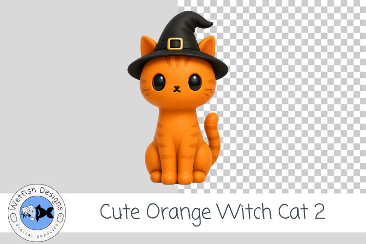 Cute Orange Witch Cat 2 Clipart Halloween Kitty PNG