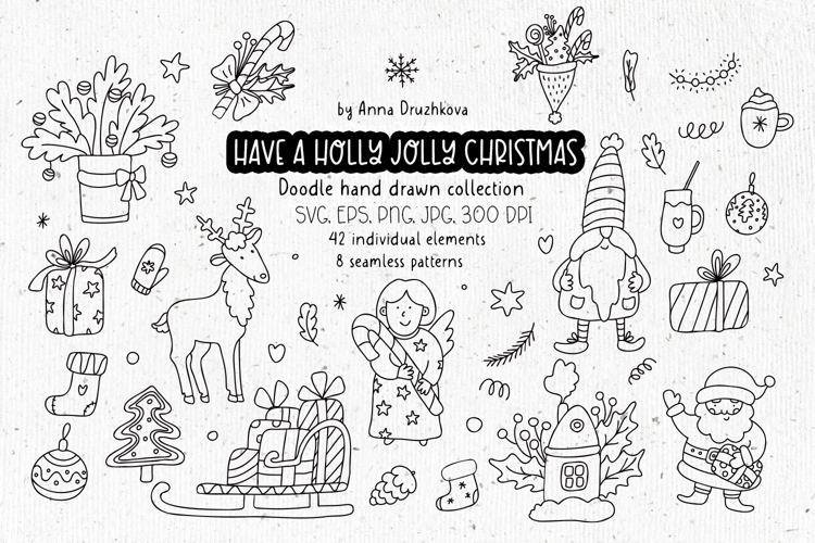 Have a Holly Jolly Christmas Doodle Clipart example image 1