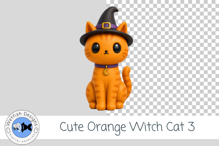 Cute Orange Witch Cat 3 Clipart Halloween Kitty PNG