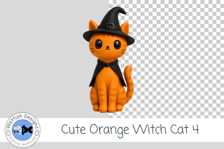 Cute Orange Witch Cat 4 Clipart Halloween Kitty PNG