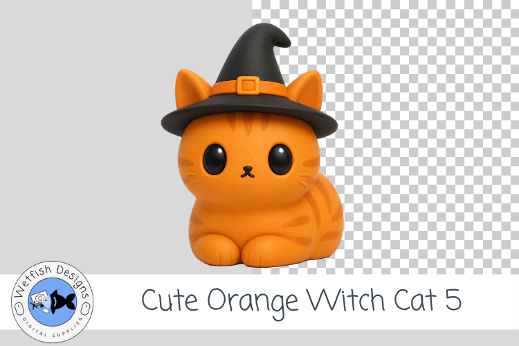 Cute Orange Witch Cat 5 Clipart Halloween Kitty PNG