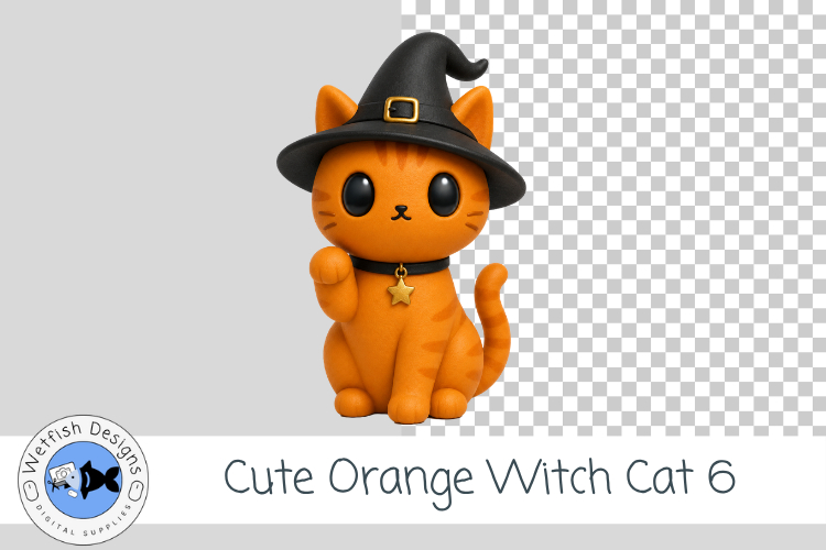 Cute Orange Witch Cat 6 Clipart Halloween Kitty PNG