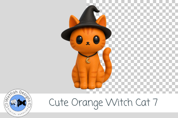 Cute Orange Witch Cat 7 Clipart Halloween Kitty PNG