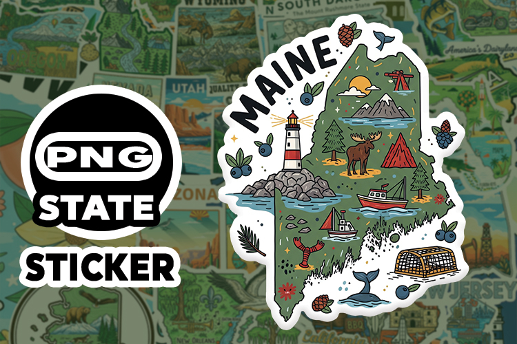 Maine Sticker PNG SVG | State Outline Decal File |