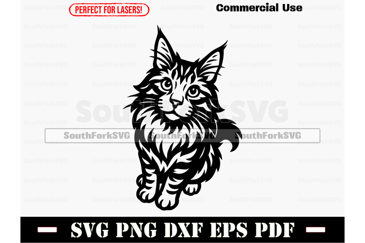 Maine Coon Cat Begging SVG PNG DXF EPS PDF
