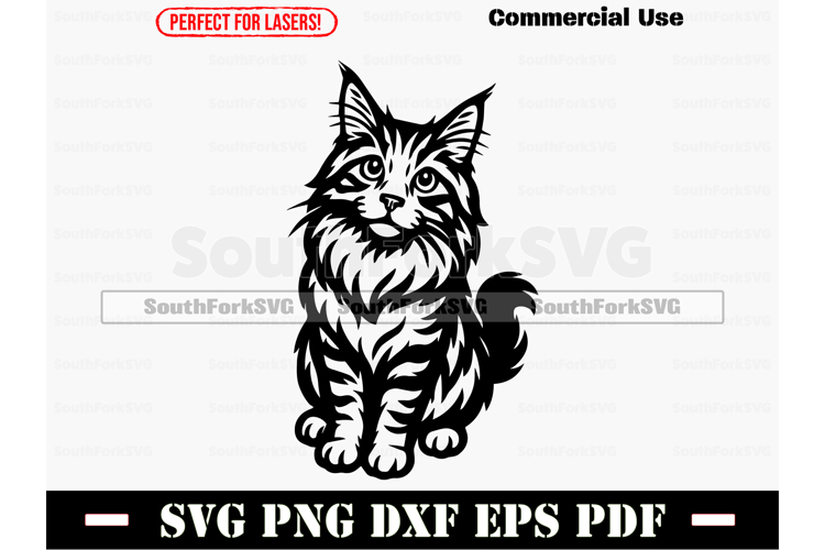 Maine Coon Cat SVG PNG DXF EPS PDF