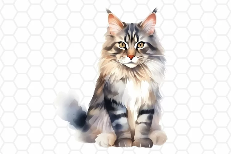 Maine Coon Watercolor Cat Clipart, Cat Sublimation PNG