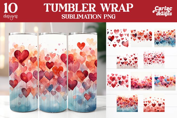 Valentines Tumbler Sublimation, Hearts Tumbler Wrap Bundle