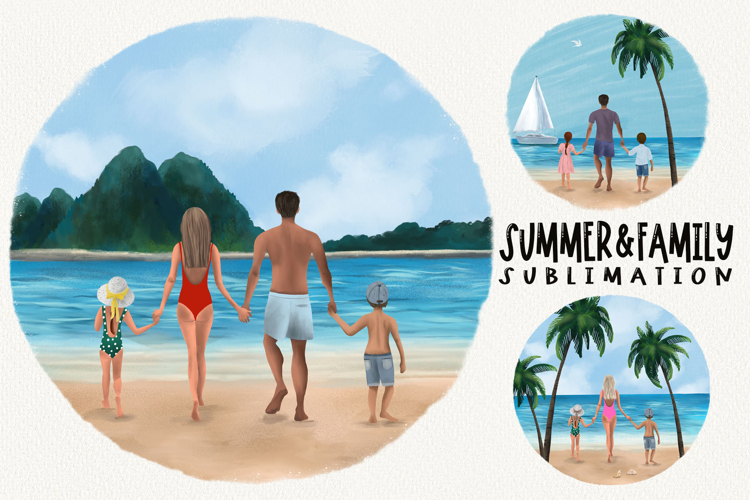 Beach Family People Clipart| Sublimation design | Hand drawn