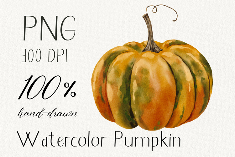 Hand Painted Watercolor Pumpkin Clipart PNG example image 1