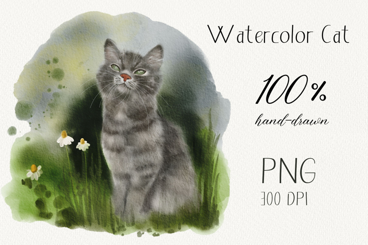 Watercolor Cat Illustration PNG Hand Drawn |Sublimation