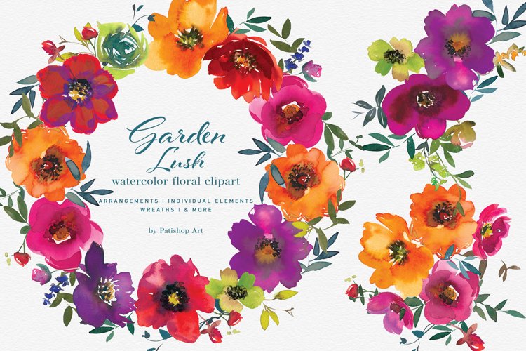 Watercolor Bold Colors Flowers Clipart Collection example image 1
