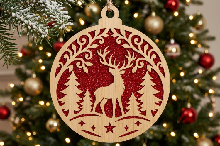 Majestic Deer Pine Tree Ornament Laser SVG example image 1