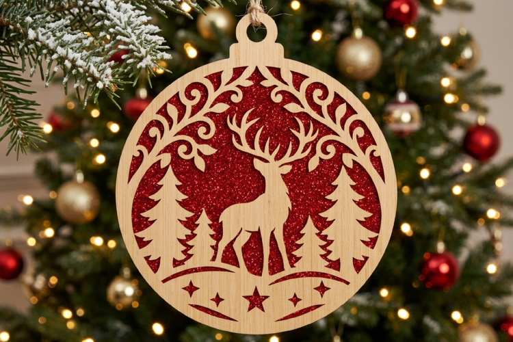 Majestic Deer Pine Tree Ornament Laser SVG