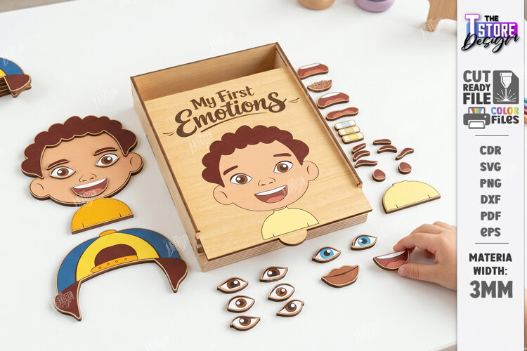 Make a Face Puzzle Laser Cut | My First Emotions |Kids Laser example image 1