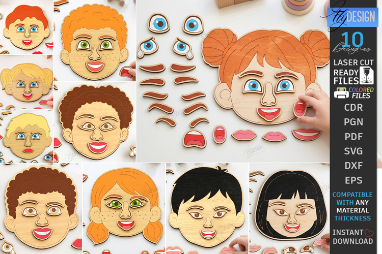 Make a Face Wooden Puzzle Laser Cut Bundle | Kids Laser |CNC