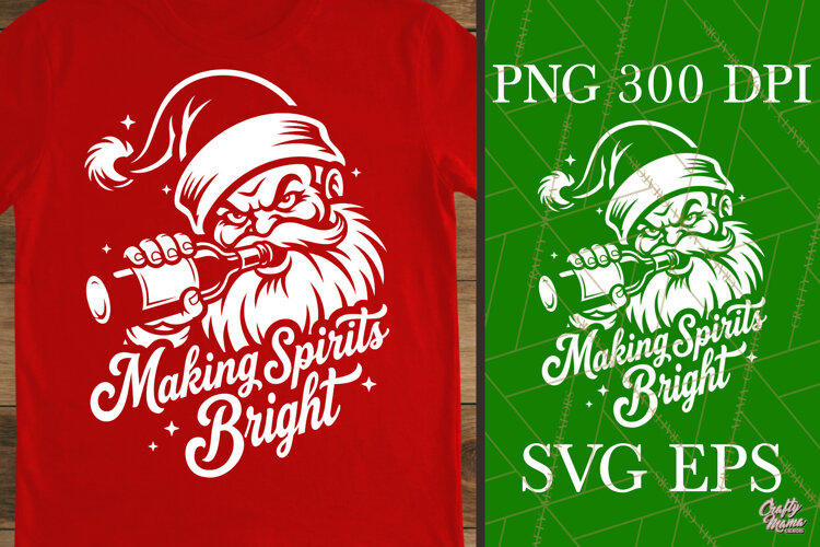 Making Spirits Bright Drinking Santa Funny Christmas SVG example image 1