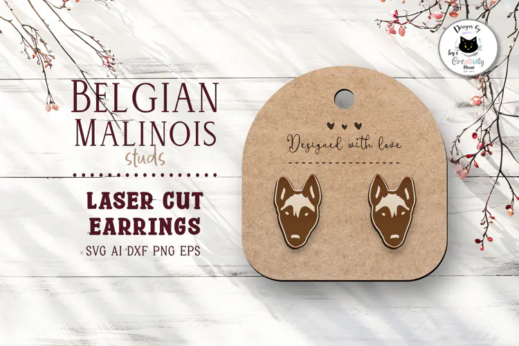 Belgian Malinois Dog Stud Earrings | Dog Laser Cut SVG
