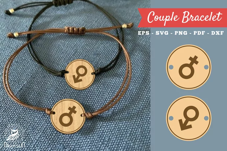 Male and Female Gender Laser Cut Couple Bracelet SVG
