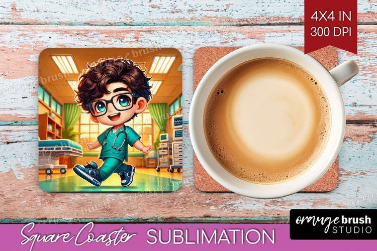 Male Nurse Square Coaster - Medical Coaster PNG Sublimation