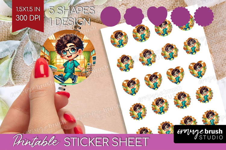 Male Nurse Round Sticker - Medical Printable Sticker Sheet