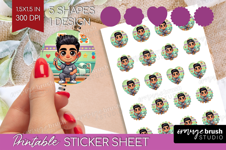 Male Nurse Round Sticker - Medical Printable Sticker Sheet