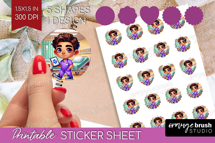 Male Nurse Round Sticker - Medical Printable Sticker Sheet