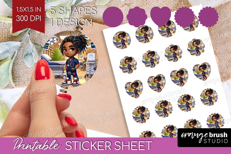 Male Nurse Round Sticker - Medical Printable Sticker Sheet