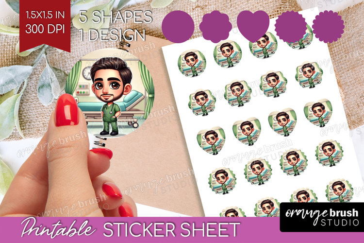 Male Nurse Round Sticker - Medical Printable Sticker Sheet