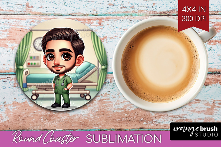 Male Nurse Round Coaster - Medical Coaster PNG Sublimation
