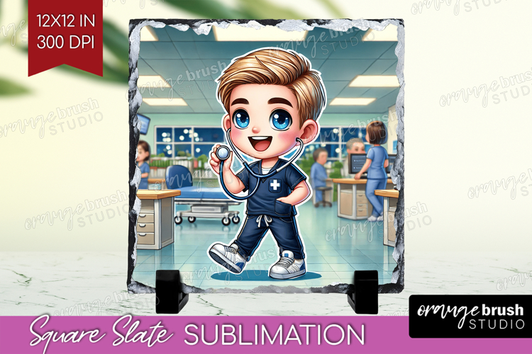 Male Nurse Slate PNG - Medical Square Slate Sublimation