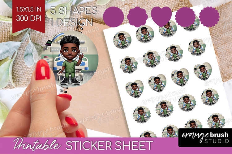 Male Nurse Round Sticker - Medical Printable Sticker Sheet