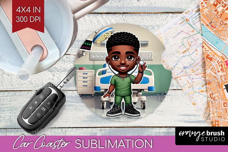 Male Nurse Car Coaster - Medical Coaster PNG Sublimation