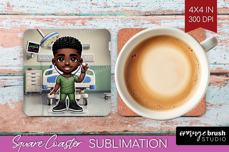Male Nurse Square Coaster - Medical Coaster PNG Sublimation