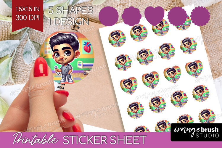 Male Nurse Round Sticker - Medical Printable Sticker Sheet example image 1