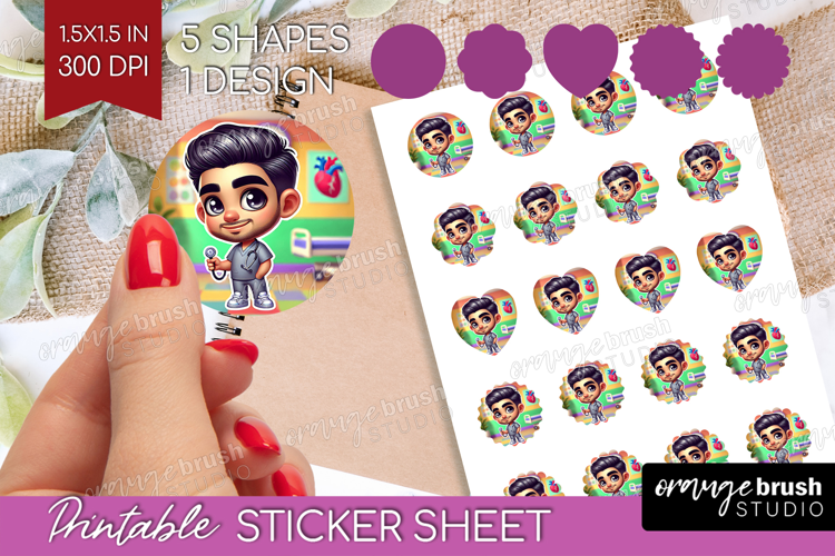 Male Nurse Round Sticker - Medical Printable Sticker Sheet