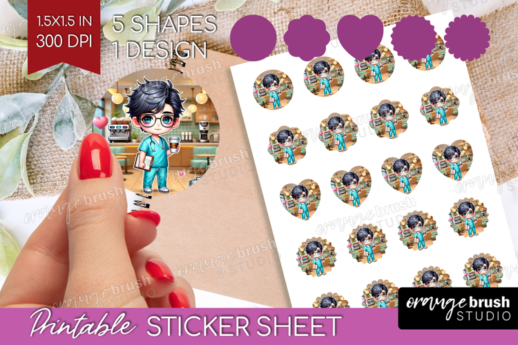 Male Nurse Round Sticker - Medical Printable Sticker Sheet