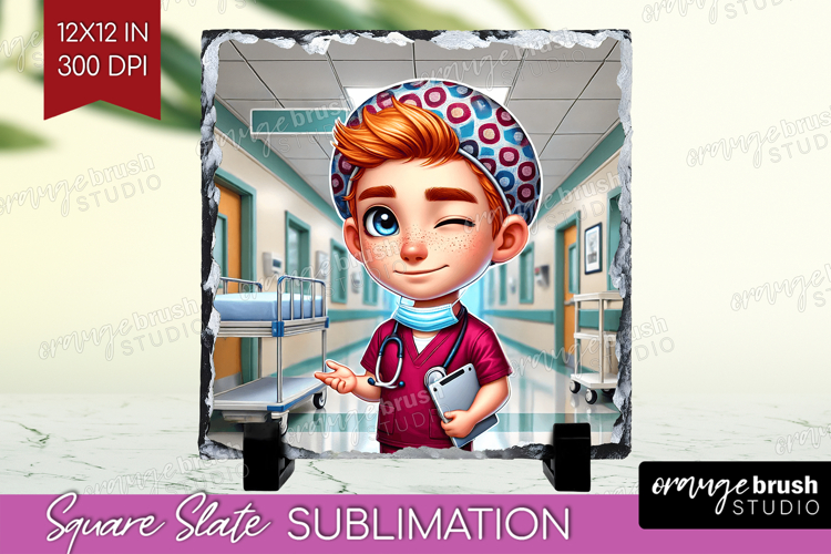 Male Nurse Slate PNG - Medical Square Slate Sublimation
