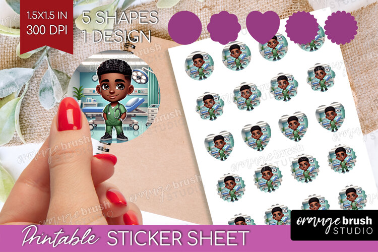 Male Nurse Round Sticker - Medical Printable Sticker Sheet example image 1