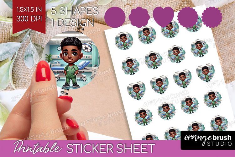 Male Nurse Round Sticker - Medical Printable Sticker Sheet