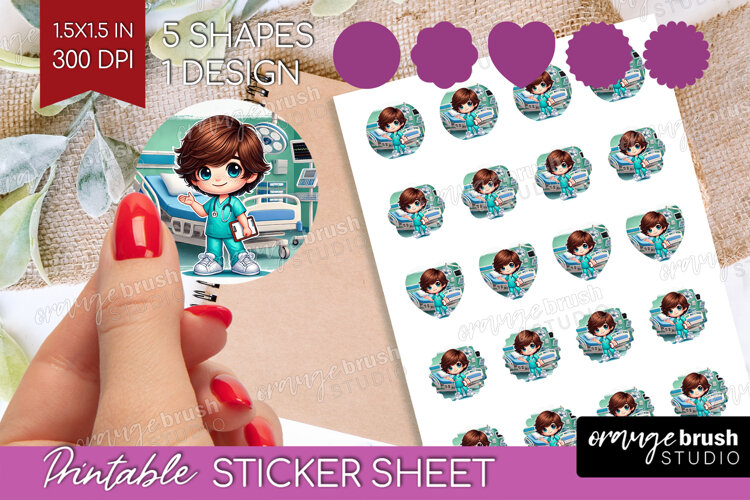 Male Nurse Round Sticker - Medical Printable Sticker Sheet example image 1