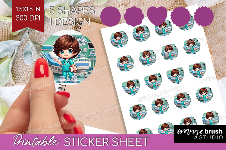 Male Nurse Round Sticker - Medical Printable Sticker Sheet
