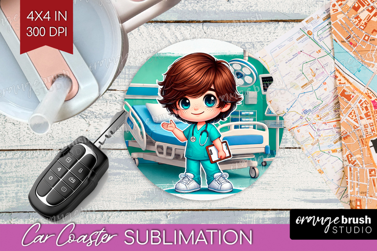 Male Nurse Car Coaster - Medical Coaster PNG Sublimation