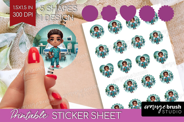 Male Nurse Round Sticker - Medical Printable Sticker Sheet example image 1