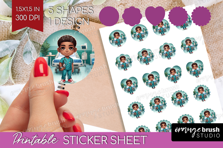 Male Nurse Round Sticker - Medical Printable Sticker Sheet
