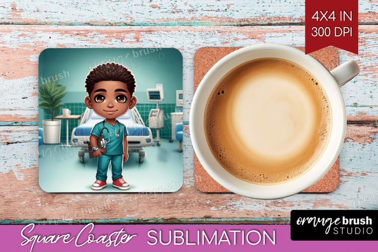 Male Nurse Square Coaster - Medical Coaster PNG Sublimation